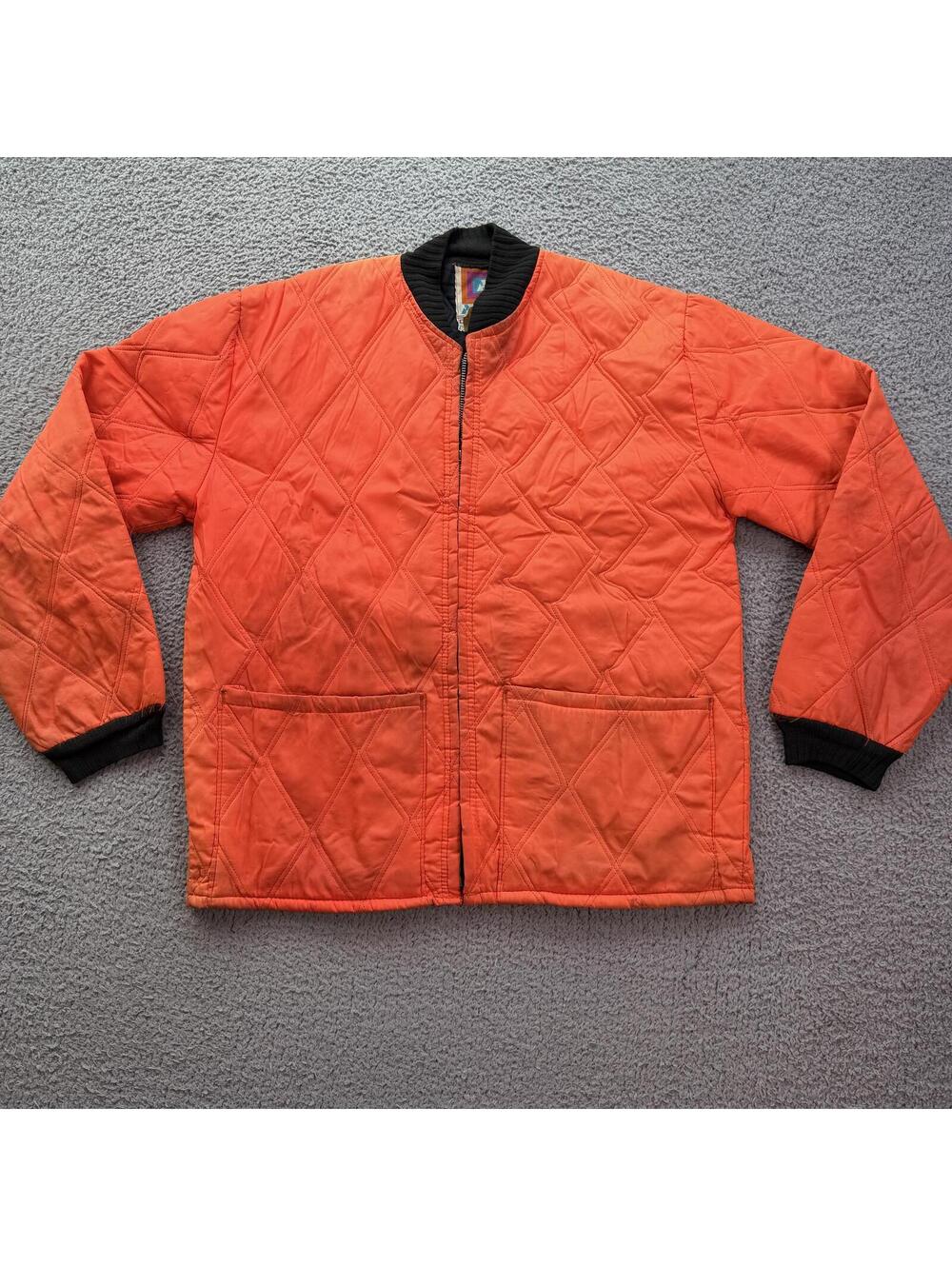 Vintage 70s Antler Blaze Orange Quilted Hunting Jacket Dacron Insulated Workwear